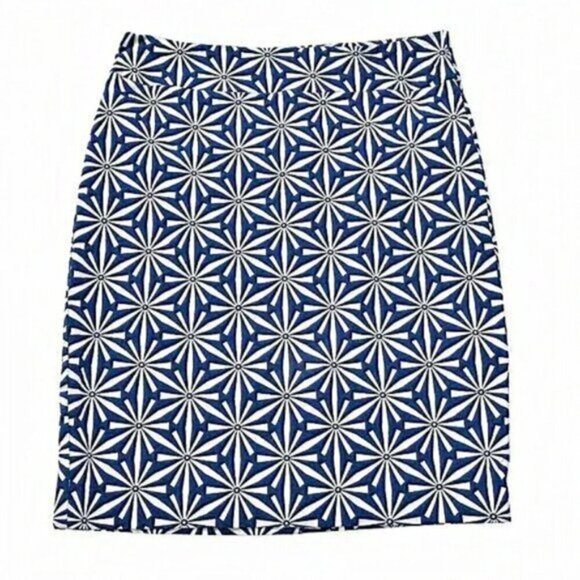 RW&CO. Pencil Skirt Blue White Floral/Starburst Pattern‎  Viscose Medium - Picture 1 of 5